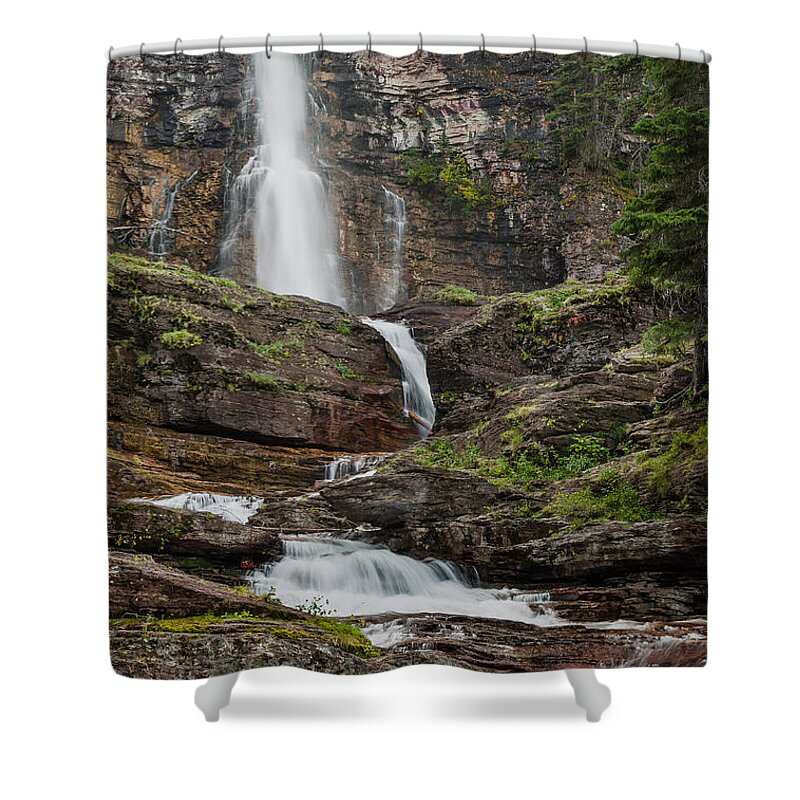 Glacier National Park Shower Curtain featuring the photograph Mighty Virginia Falls by Greg Nyquist