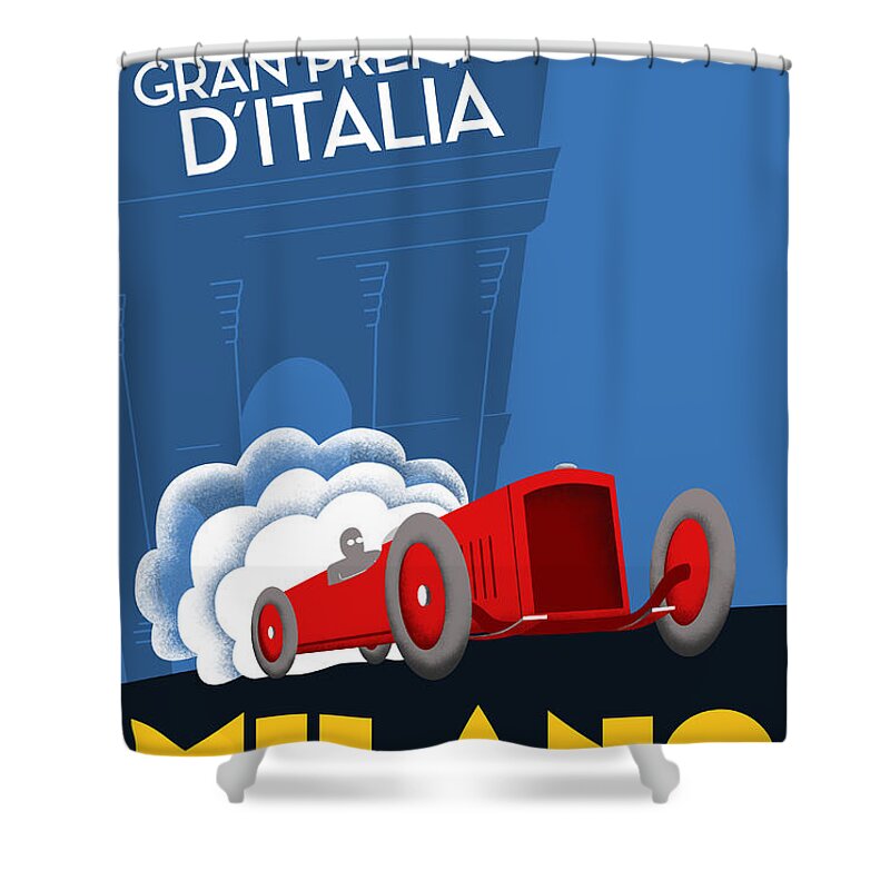 Gran Premio Shower Curtain featuring the digital art Milan Italy Grand Prix 1937 by Georgia Clare