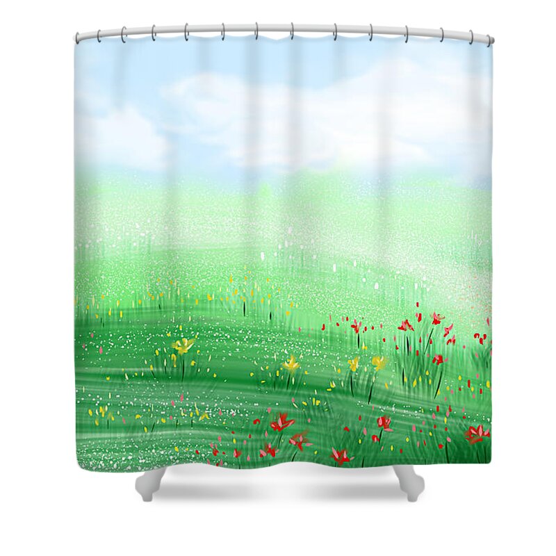 Endless Field Shower Curtain featuring the painting Miles of Spring by Kume Bryant