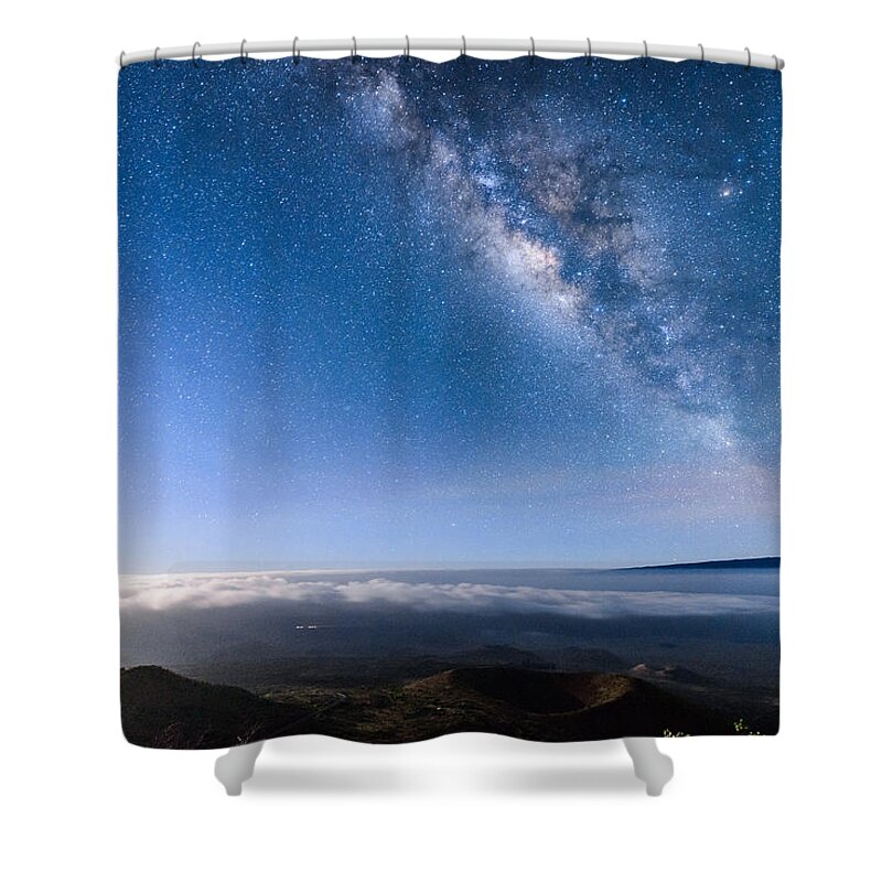 Big Island Shower Curtain featuring the photograph Milky Way Suspended Above Mauna Loa 2 by Jason Chu