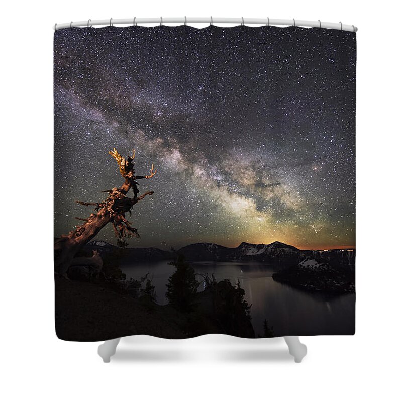 Crater Lake Shower Curtain featuring the photograph Milkyway in Crater Lake by Yoshiki Nakamura