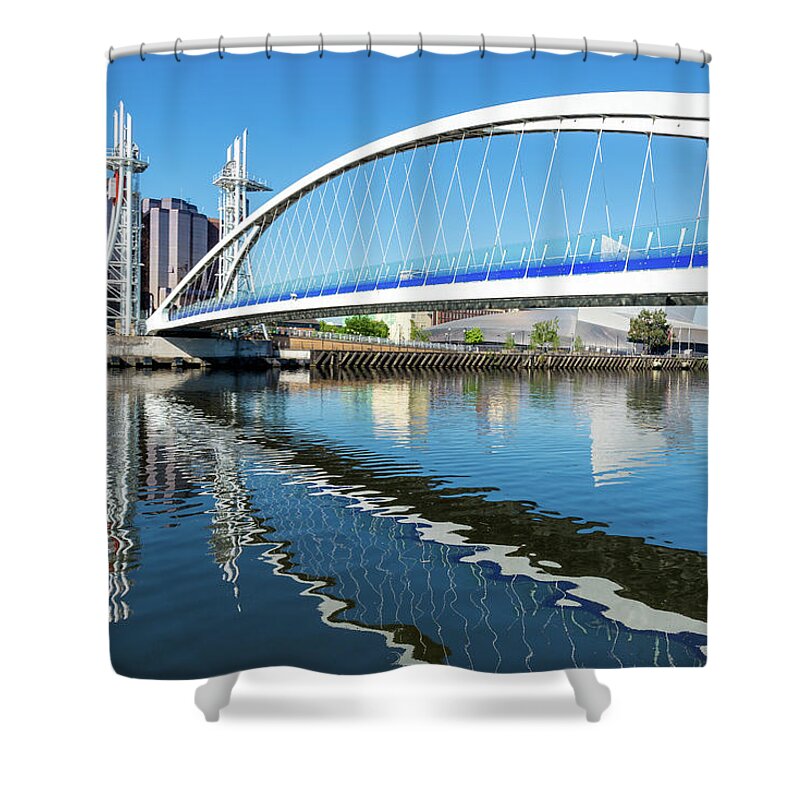 London Millennium Footbridge Shower Curtain featuring the photograph Millennium Bridge, Salford Quays by Chrishepburn