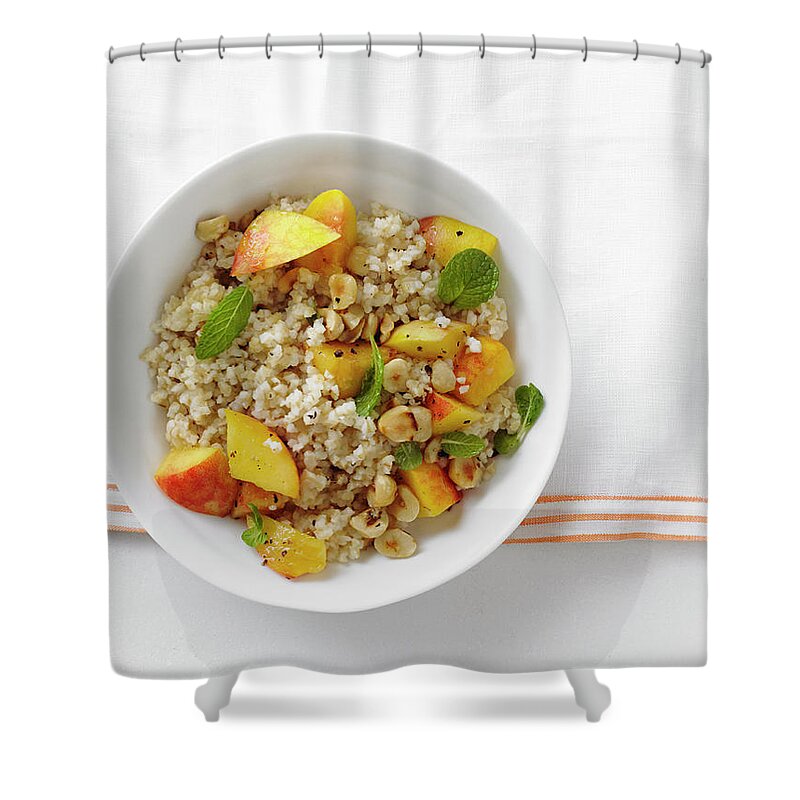 Temptation Shower Curtain featuring the photograph Minted Bulgur And Peach Salad by Iain Bagwell