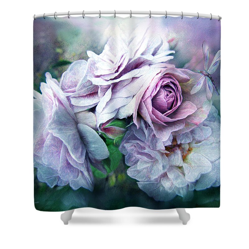 Rose Shower Curtain featuring the mixed media Miracle Of A Rose - Lavender by Carol Cavalaris