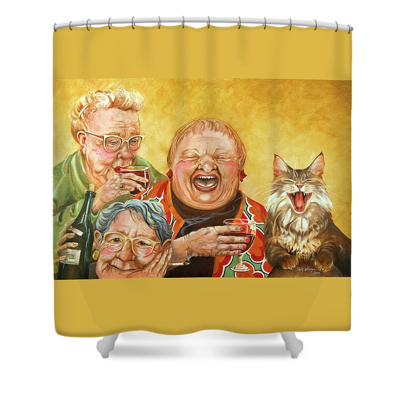 Whimsical Shower Curtain featuring the painting Miriam's Tea Party by Shelly Wilkerson