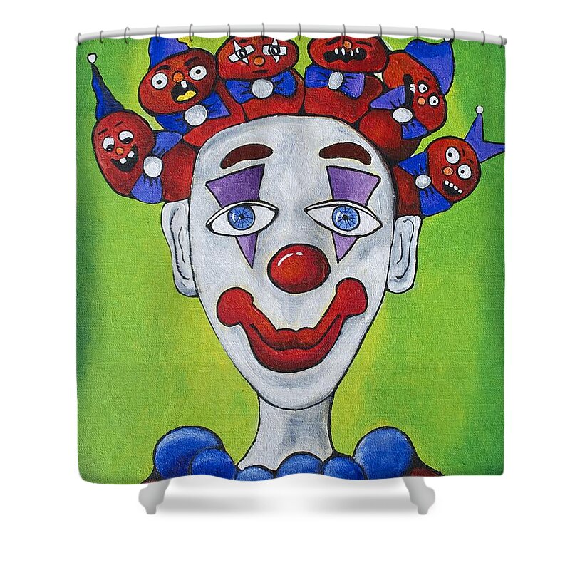 Circus Shower Curtain featuring the painting Miss.Curly Clown by Patricia Arroyo