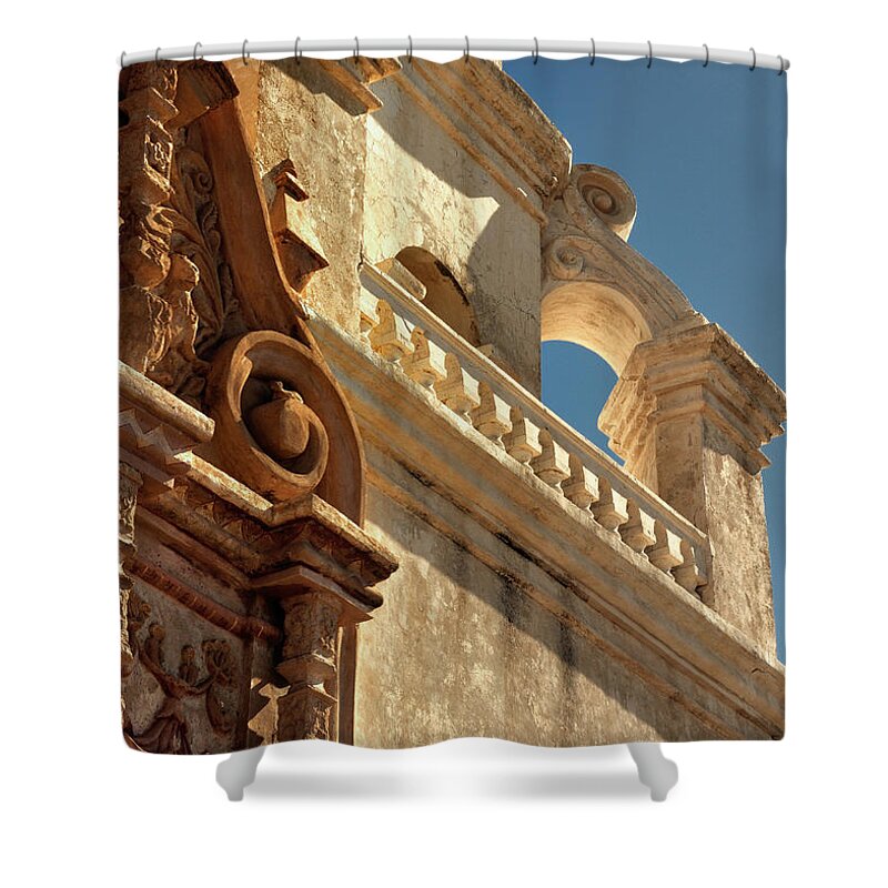 Mission Shower Curtain featuring the photograph Mission San Xavier del Bac Architectural Contrast by Mark Valentine