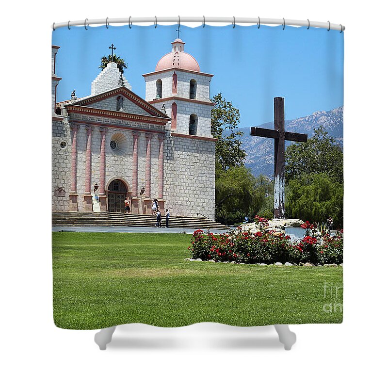 Mission Santa Barbara Shower Curtain featuring the photograph Mission Santa Barbara by Two Hivelys