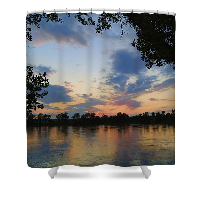 Sunset Shower Curtain featuring the photograph Missouri River Glow by Cricket Hackmann