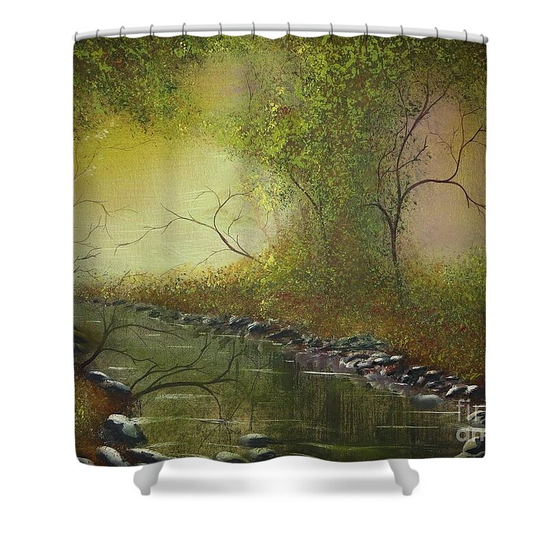 Misty Shower Curtain featuring the painting Misty Creek by Tim Townsend