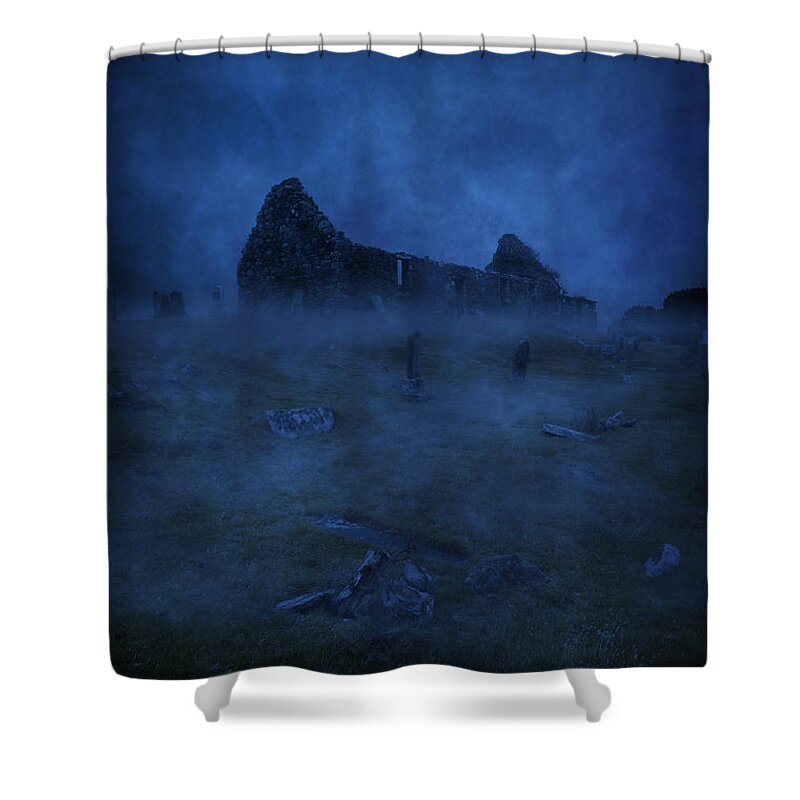 Cemetery Shower Curtain featuring the photograph Misty Graveyard by David Lichtneker