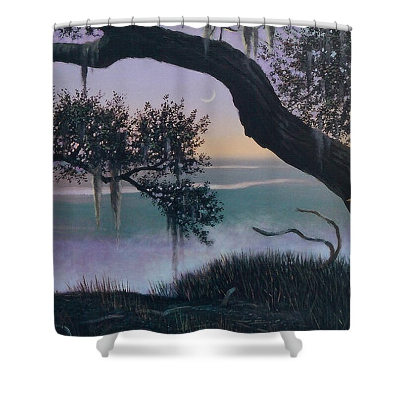 Seabrook Island Shower Curtain featuring the painting Misty Morning at Seabrook by Blue Sky
