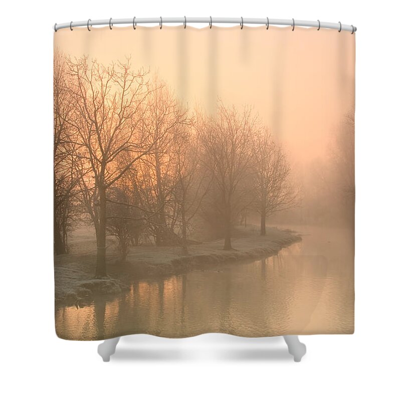 Great Britain Shower Curtain featuring the photograph Misty Thames. by Milan Gonda