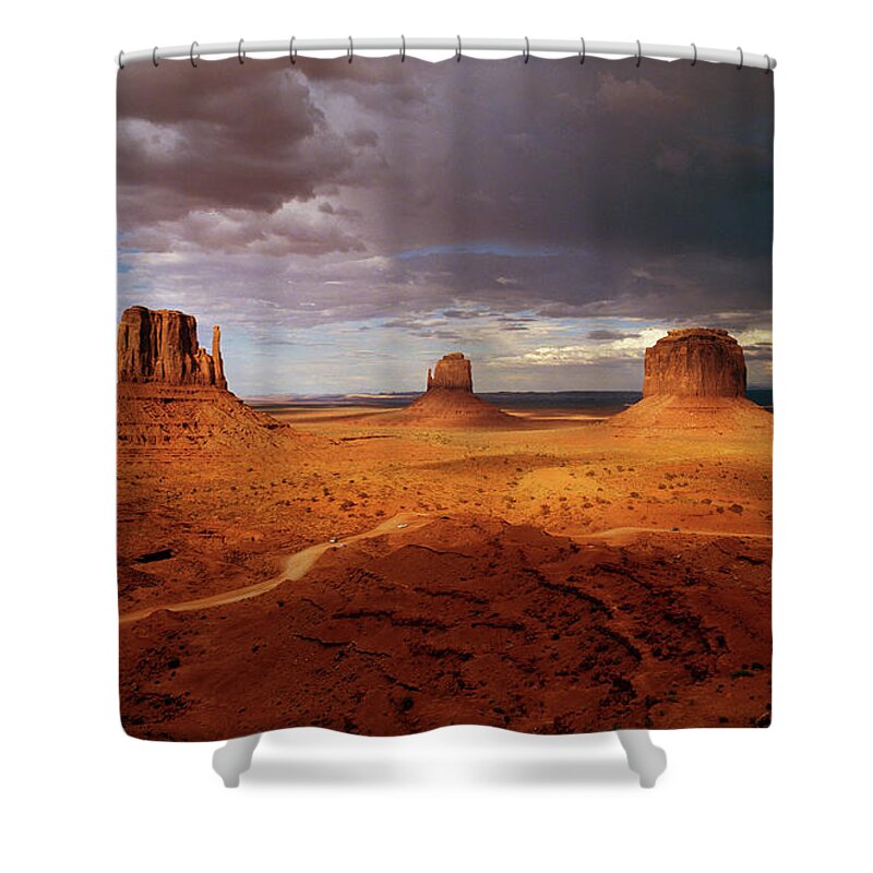 Scenics Shower Curtain featuring the photograph Mittens At Sunset With Storm Clouds by Gary Yeowell