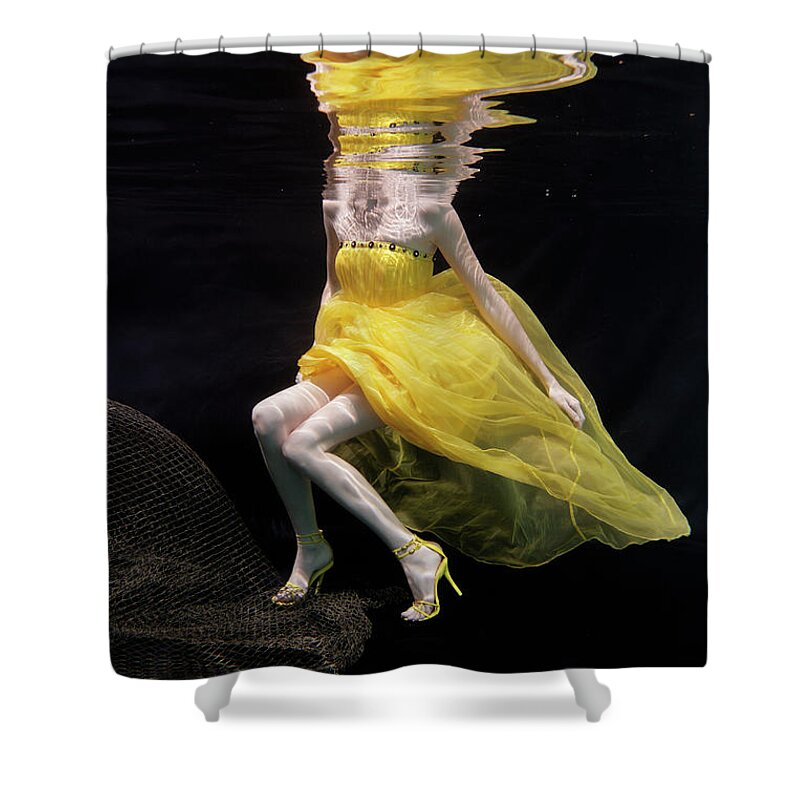 Tranquility Shower Curtain featuring the photograph Mixed Race Woman In Dress Swimming by Ming H2 Wu