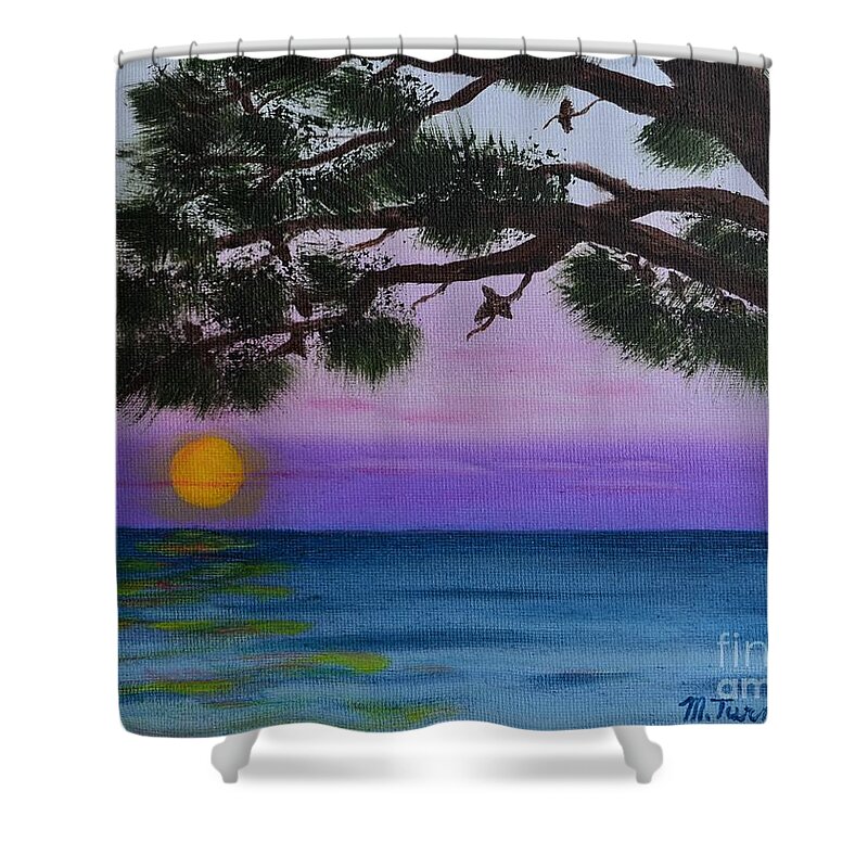 Sunset Shower Curtain featuring the painting Mobile Bay Sunset by Melvin Turner