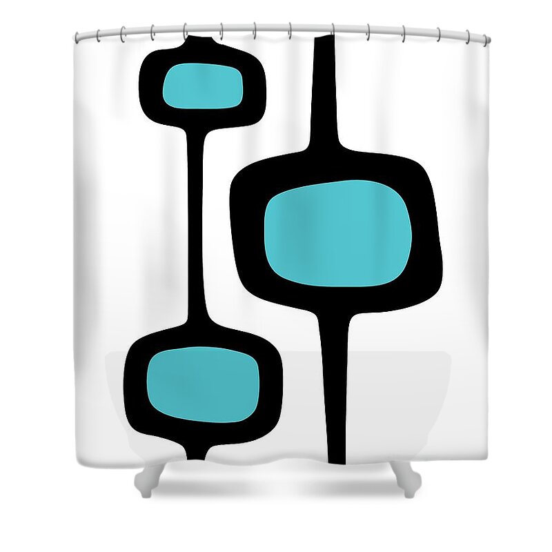 Mid Century Modern Shower Curtain featuring the digital art Mod Pod Three Black on White by Donna Mibus