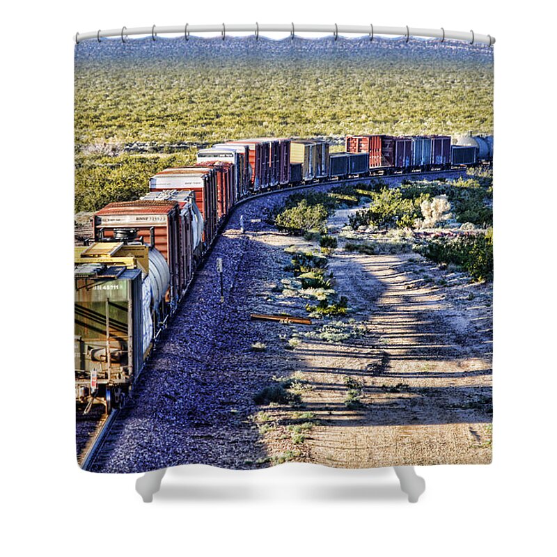Train Shower Curtain featuring the photograph Mojave Desert Train by Diana Sainz by Diana Raquel Sainz