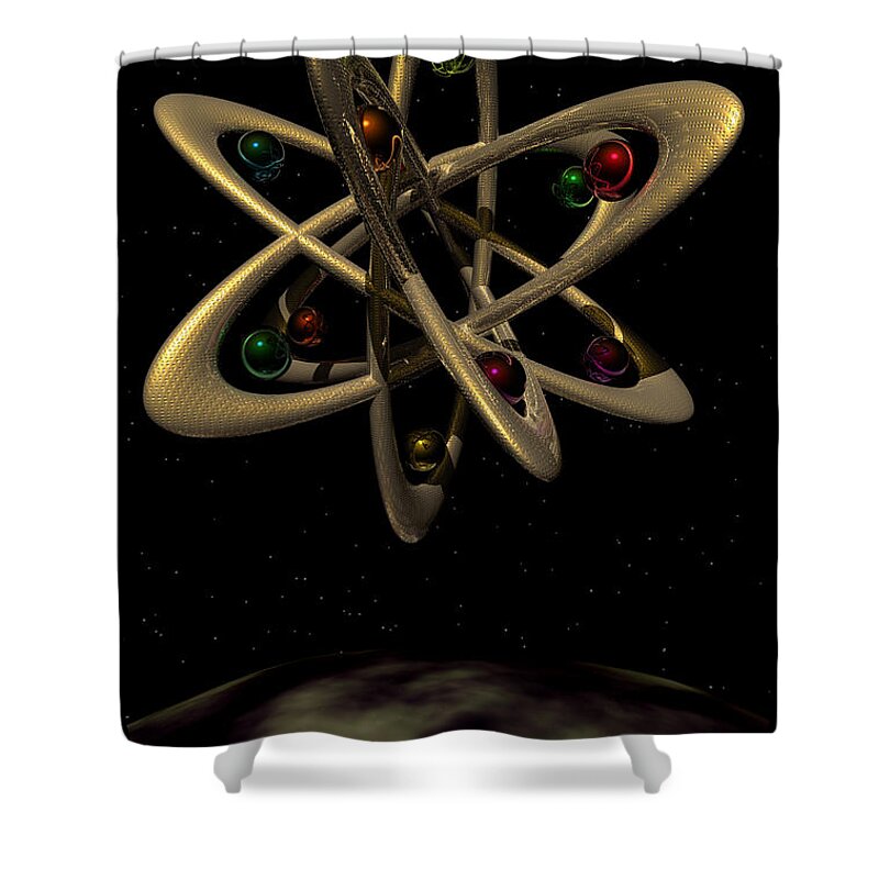 Gold Shower Curtain featuring the digital art Momentary Sputnik 1 by Ann Stretton