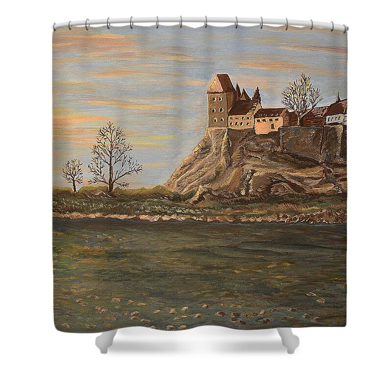 Fortress Shower Curtain featuring the painting Moments by Felicia Tica