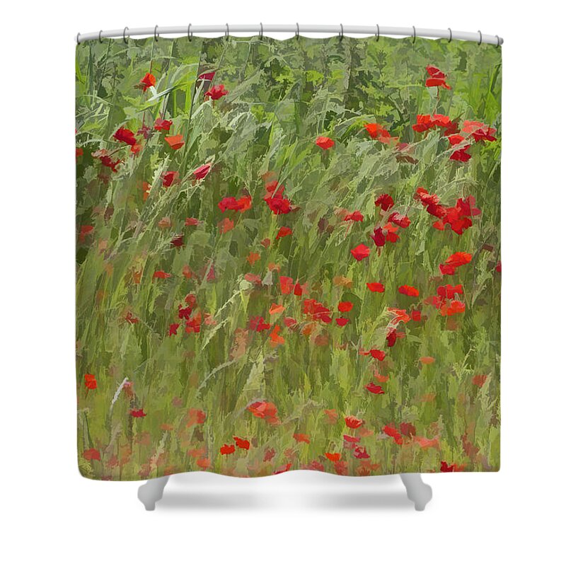 Abstract Shower Curtain featuring the photograph Monet Poppies III by David Letts