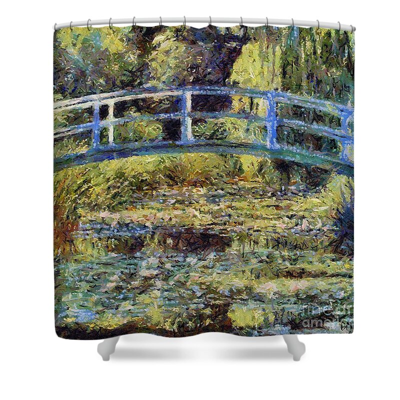 Landscapes Shower Curtain featuring the painting Monet's Bridge by Dragica Micki Fortuna