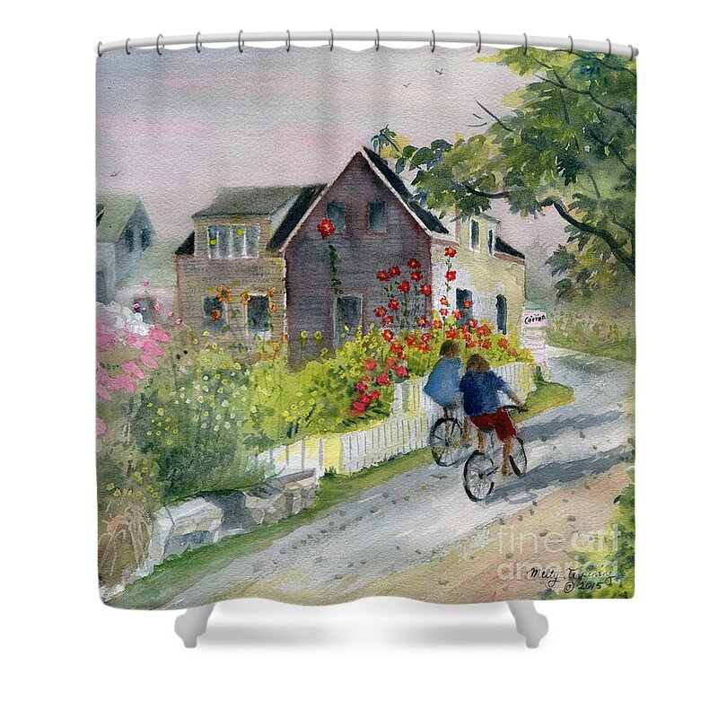 Monhegan Island Shower Curtain featuring the painting Monhegan in August by Melly Terpening