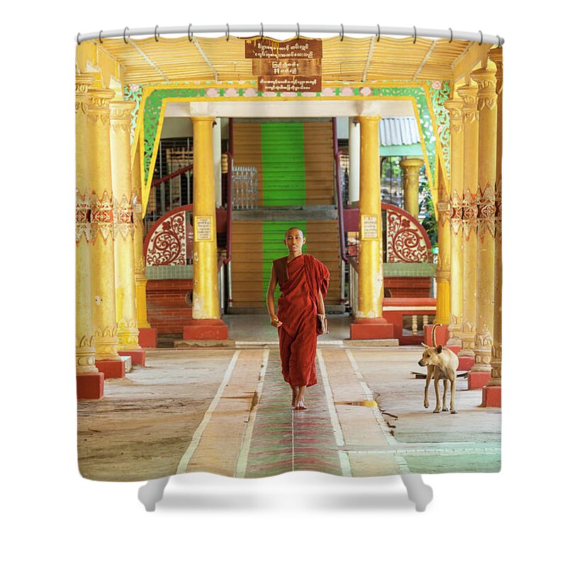 People Shower Curtain featuring the photograph Monk, Kha Khat Wain Kyaung Monastery by Peter Adams