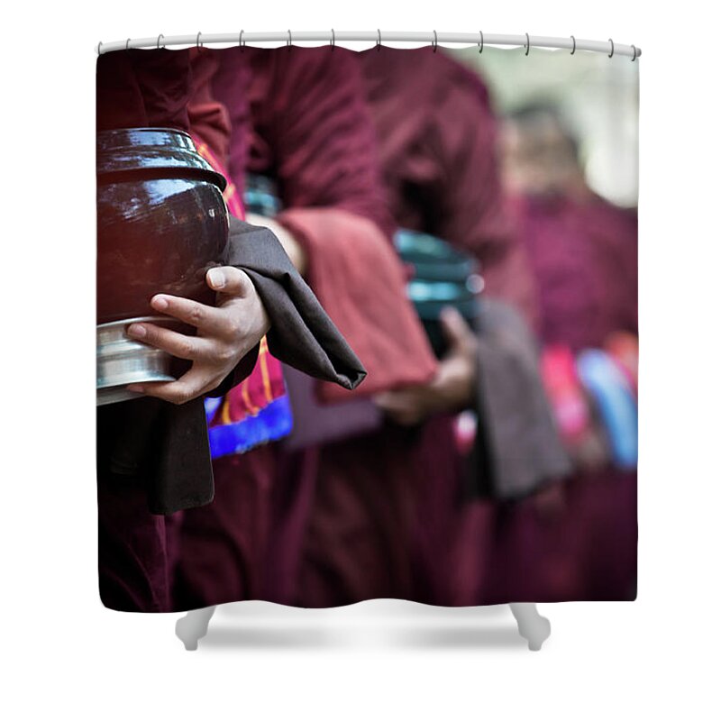 People Shower Curtain featuring the photograph Monk Serving by Clement Chan
