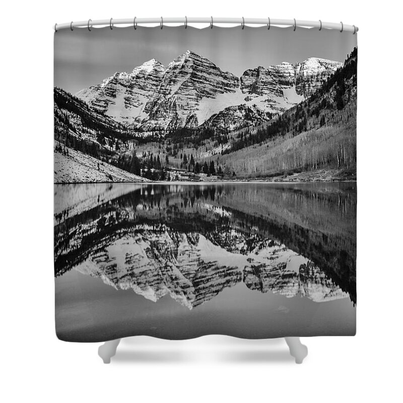 Maroon Bells Shower Curtain featuring the photograph Monochrome Maroon by Darren White