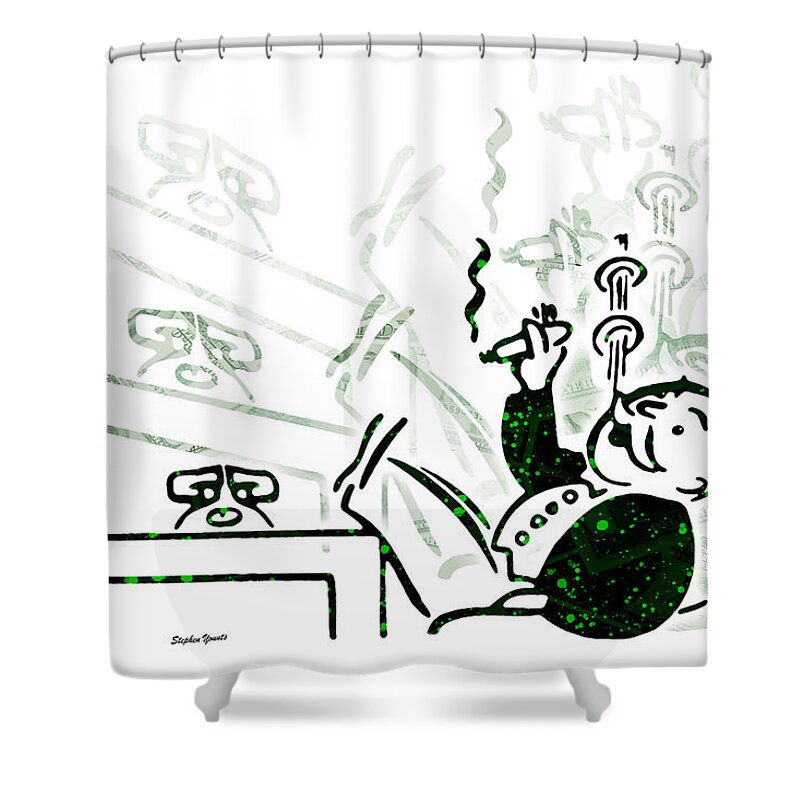 Monopoly Shower Curtain featuring the digital art Monopoly Man - Bank Dividend by Stephen Younts