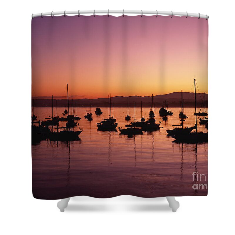Monterey Shower Curtain featuring the photograph Monterey Bay with sailboats by Jim Corwin