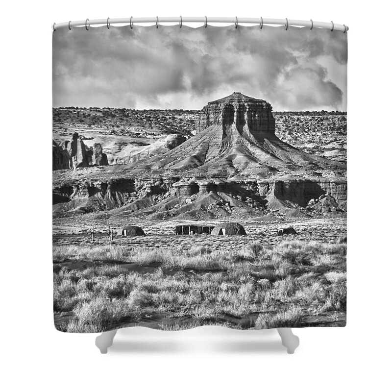  Monument Valley Photographs Shower Curtain featuring the photograph Monument Valley 7 BW by Ron White