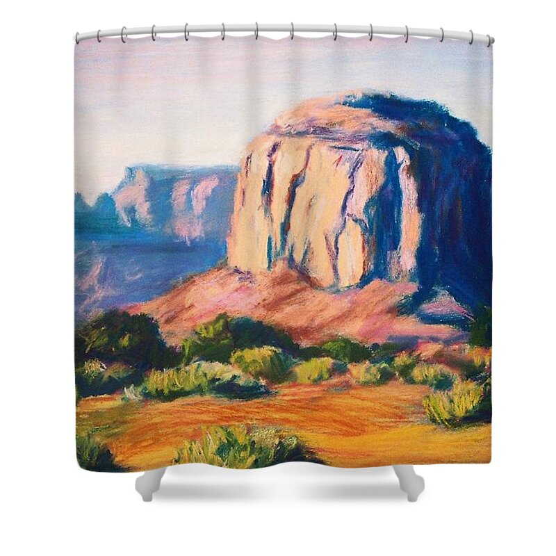 Monument Valley Shower Curtain featuring the pastel Monument Valley Arizona by Marian Berg