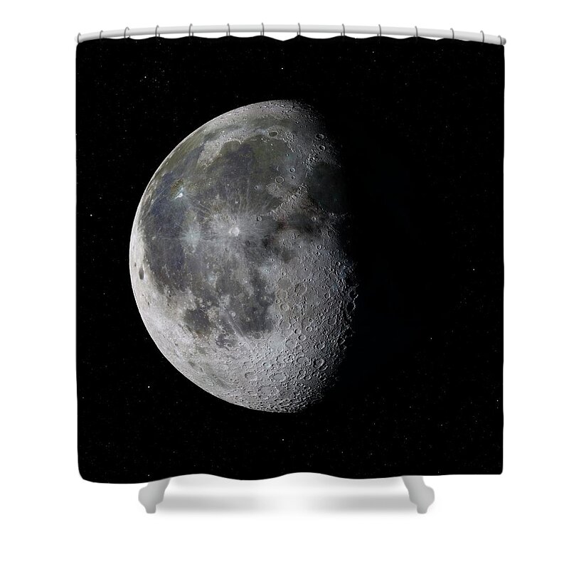 Black Background Shower Curtain featuring the digital art Moon, Artwork by Sciepro