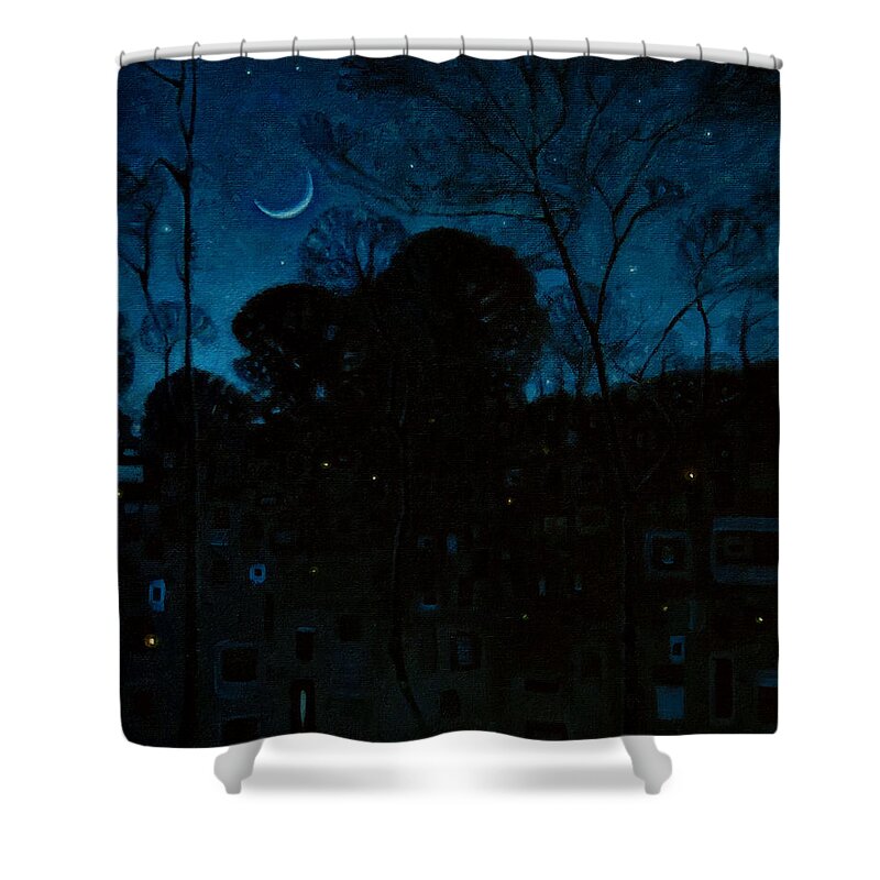 Moonlight Shower Curtain featuring the painting Moonlight and Fireflies by T S Carson