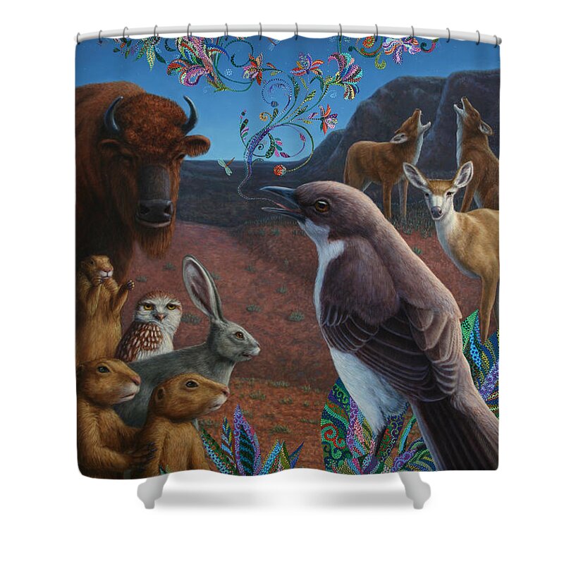 Mockingbird Shower Curtain featuring the painting Moonlight Cantata by James W Johnson