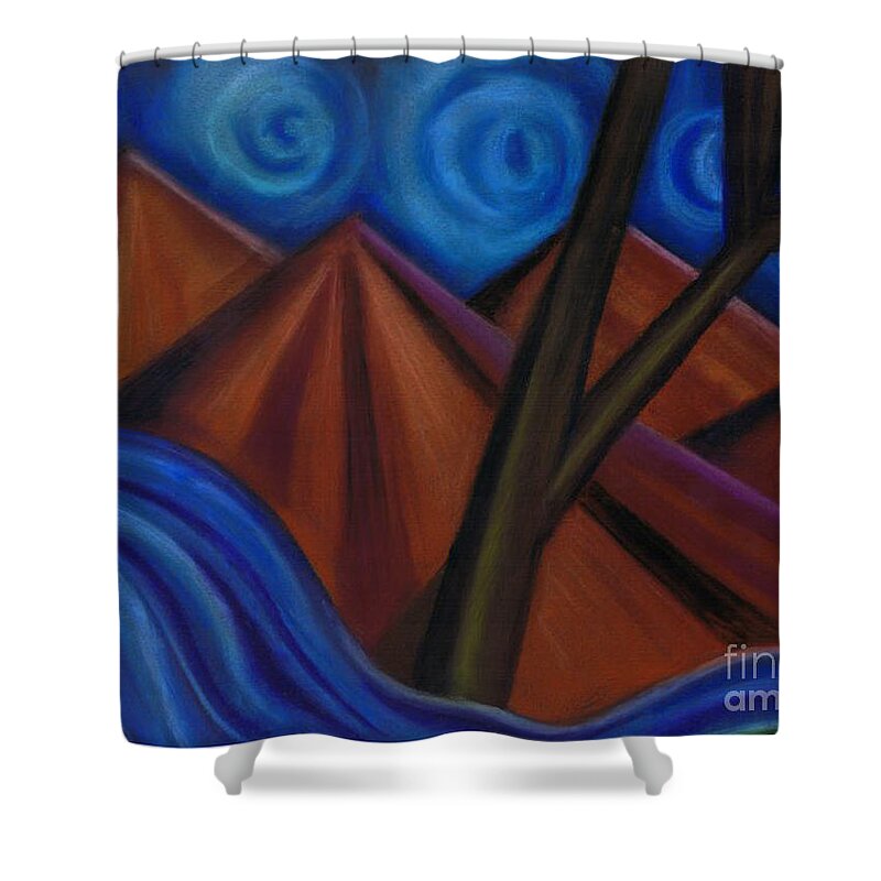 Mountains Shower Curtain featuring the pastel Moonlight Madness by Lynellen Nielsen