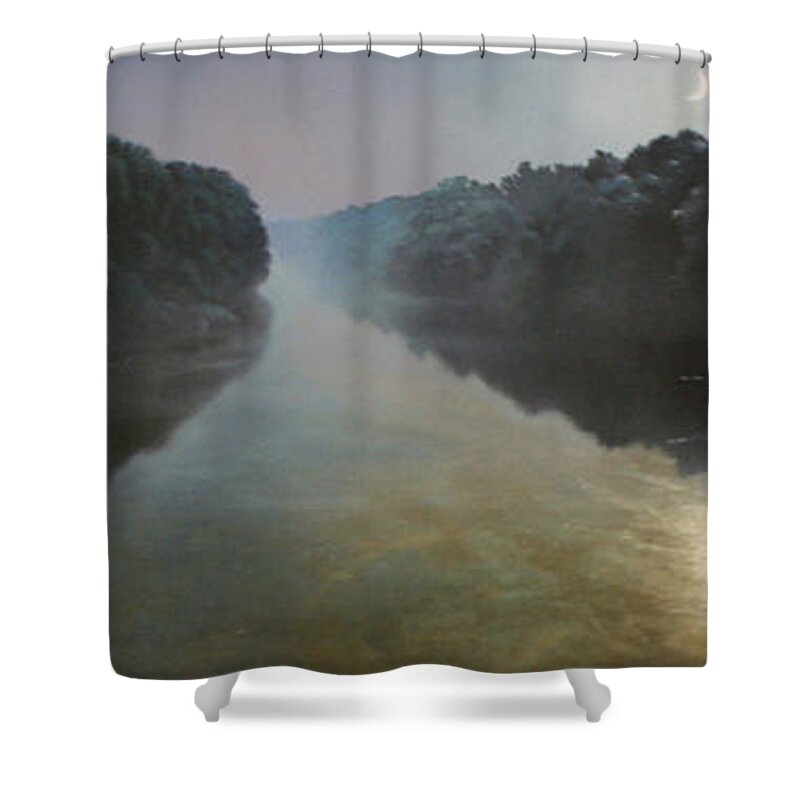 Mural Shower Curtain featuring the painting Moonlight on the Great Pee Dee by Blue Sky