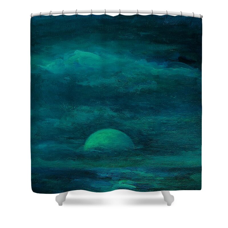 Evening Beach Landscape Shower Curtain featuring the painting Moonlight on the Water by Mary Wolf