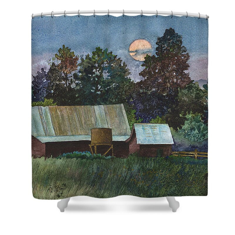 Moonlight Painting Shower Curtain featuring the painting Moonlight over Caribou by Anne Gifford