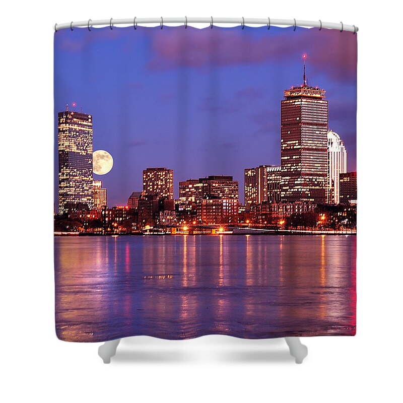Boston Strong Shower Curtain featuring the photograph Moonlit Boston on the Charles by Mitchell R Grosky