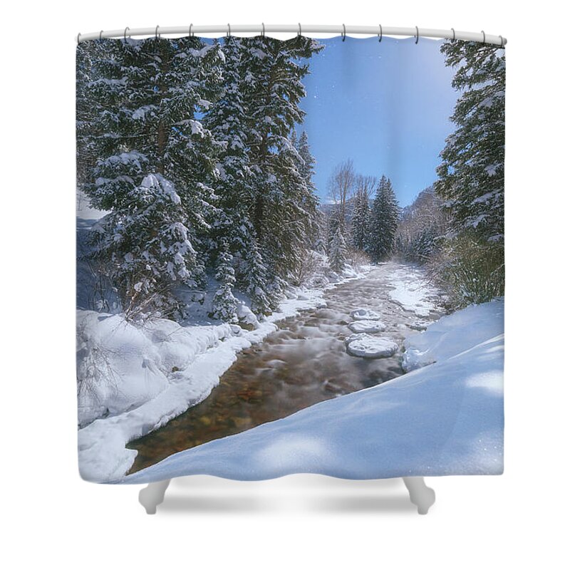 Moonlight Shower Curtain featuring the photograph Moonlit Winter Stream by Darren White