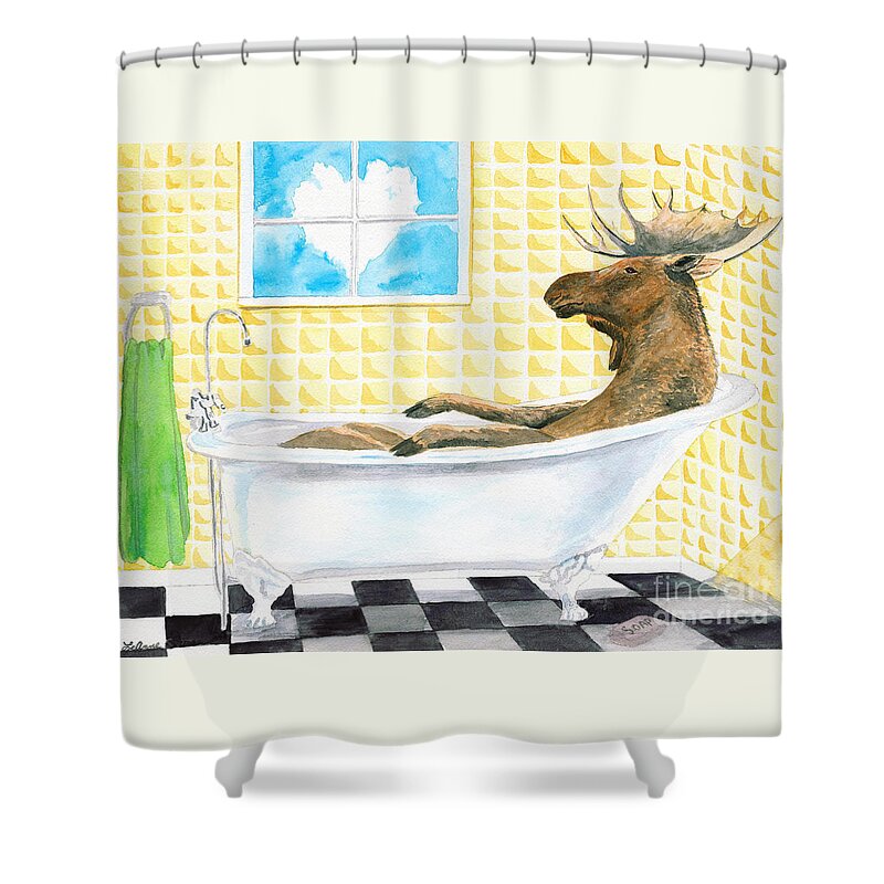 Moose Painting Shower Curtain featuring the painting Moose Bath, Moose Painting, Moose Print, Bath Painting, Bath Print, Cottage Art by LeAnne Sowa