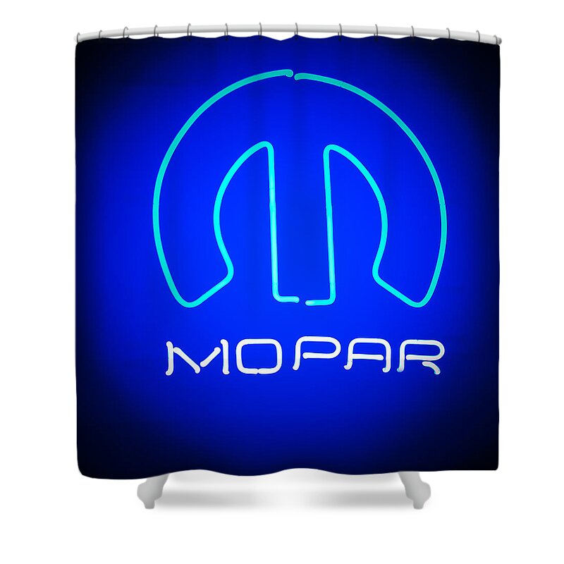 Mopar Neon Sign Shower Curtain featuring the photograph Mopar Neon Sign by Jill Reger