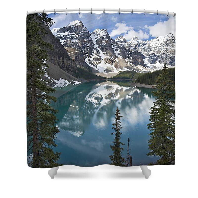 Moraine Shower Curtain featuring the photograph Moraine Lake Overlook by Paul Riedinger