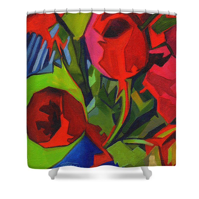 Tanya Filichkin Shower Curtain featuring the painting More Red Tulips by Tanya Filichkin