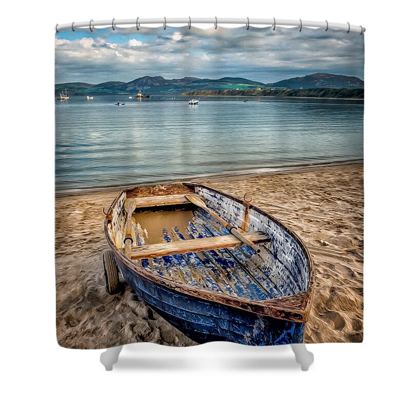 Beach Shower Curtain featuring the photograph Morfa Nefyn Boat by Adrian Evans