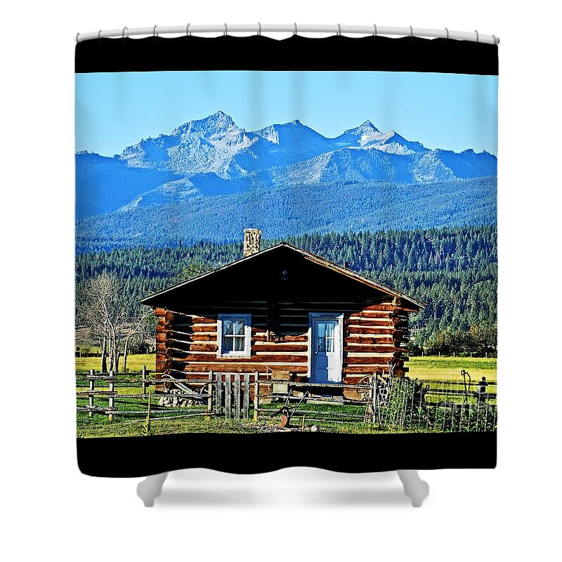 Cabin Photography. Montana Wilderness Shower Curtain featuring the photograph Morning at the getaway by Joseph J Stevens