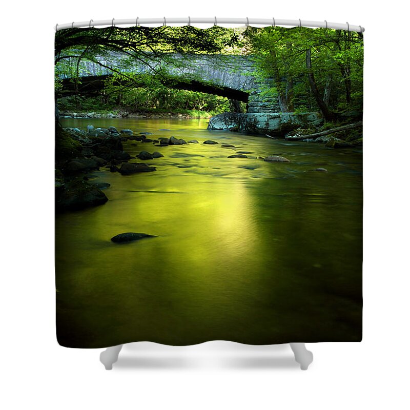 River Bridge Shower Curtain featuring the photograph Morning Dreams by Michael Eingle